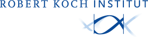 Logo des Robert Koch Instituts in blauer Schrift mit stilisiertem Symbol.