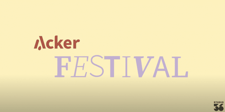 Logo des Acker Festivals 2025 mit dem Schriftzug "Acker" in Rot und "FESTIVAL" in lila auf einem hellen Hintergrund.